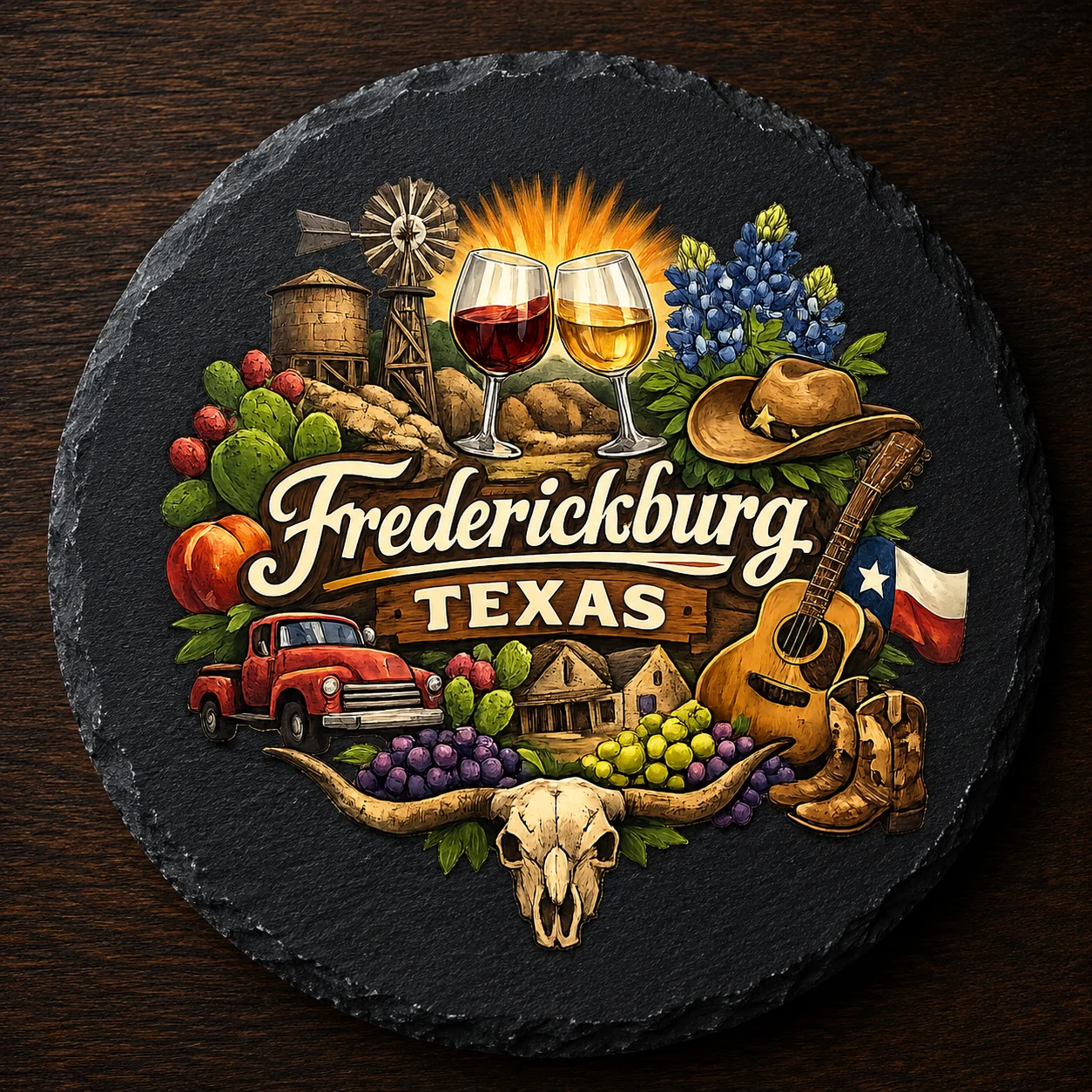 Full-color printed round slate coaster